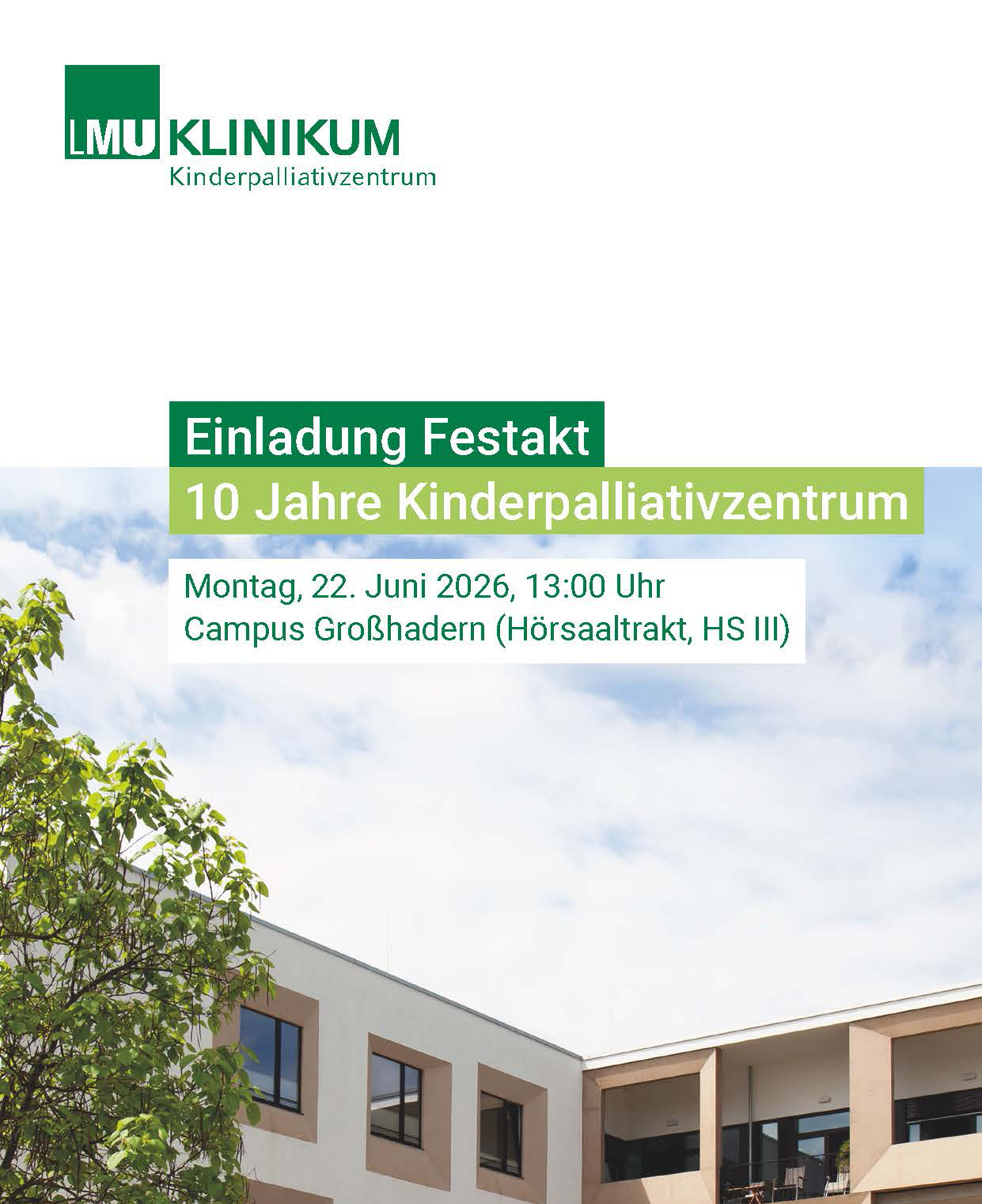 Einladung Festakt 10 Jahre Kinderpalliativzentrum